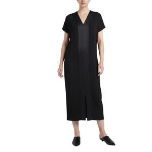 UNIVERSAL STANDARD Women’s Satin Trim Vneck Black Caftan Midi Dress